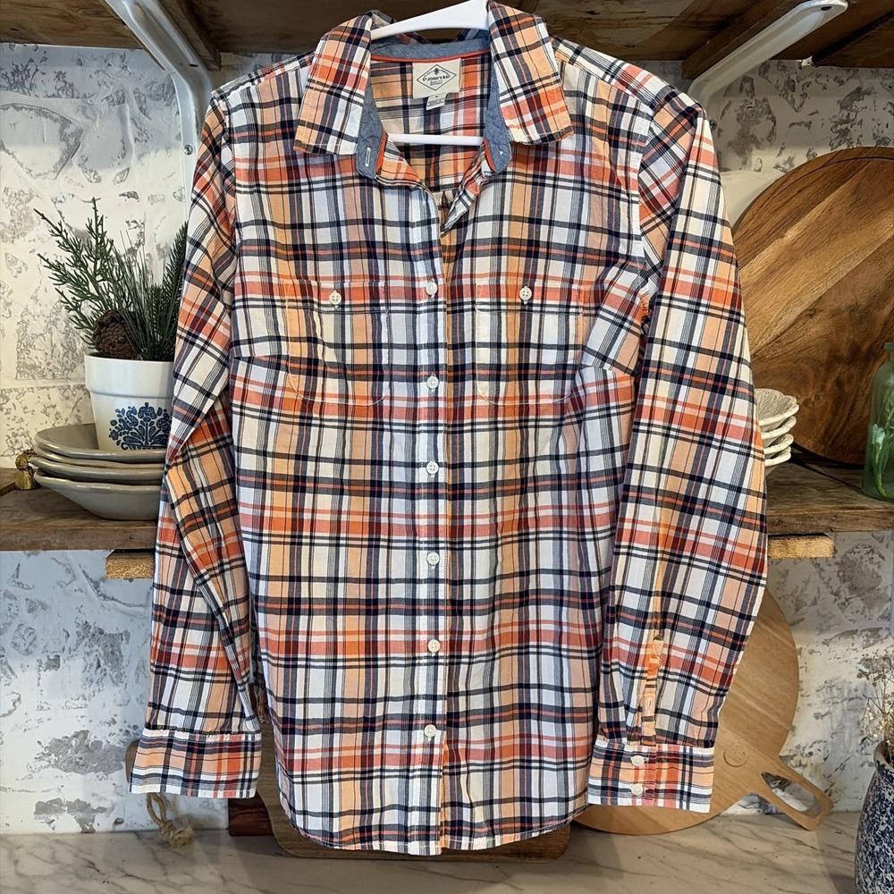 St John's Bay Women's S 100% Cotton Plaid Coastal Cowgirl Button Up Shirt